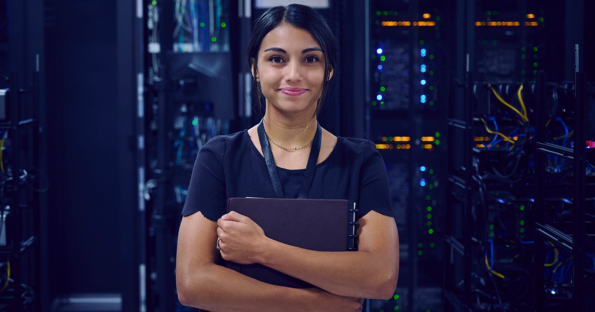 a woman in a server room