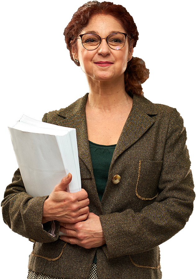 Adult female educator carrying papers